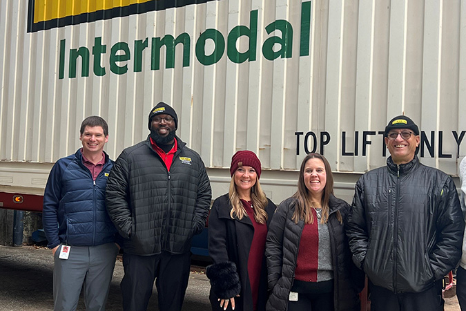 From left to right: J.B. Hunt rep Greg; J.B. Hunt driver Jonathan; BNSF’s Crystal Davis and Lisa Cassidy; and J.B. Hunt driver Jorge 