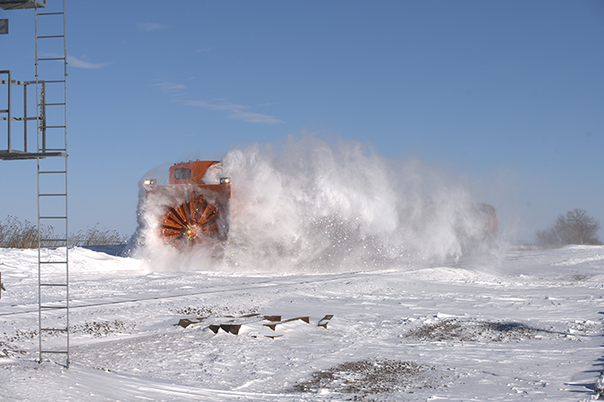 Near Tamora, Nebraska, the plow doing what it’s designed to do – blow snow!